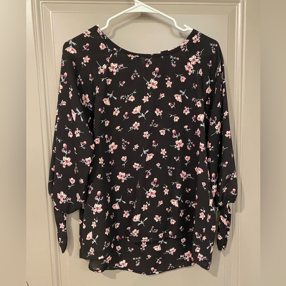 Black floral chiffon blouse